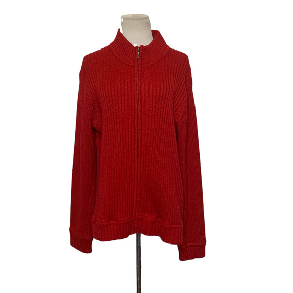 Liz Claiborne red long sleeves zippered sweater jacket size XL - Picture 1 of 7